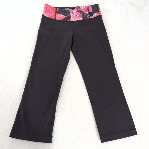 Lululemon Gather & Crow Crop Sz 2 Black Floral Waistband Secret Garden Split Hem - Picture 5 of 13